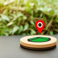 Wooden Marker Icon on Green Background with Nature