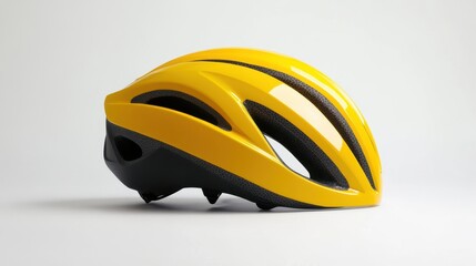 Bright Yellow Bicycle Helmet on a Light Background