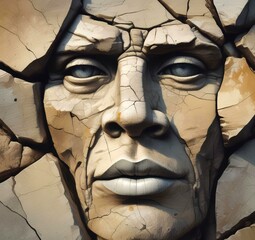 Illustration of human face in rock with cracked detail.