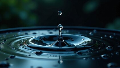 Water drops falling slowly onto a dark surface, nature, clean