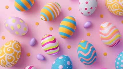 Obraz premium Easter season vector poster set. Happy Easter greeting text with 3d colorful egg prints and pattern for holiday seasonal card collection design