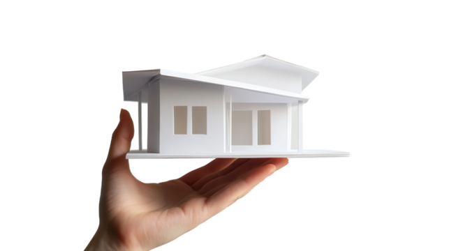 female hand holding house isolated on white background