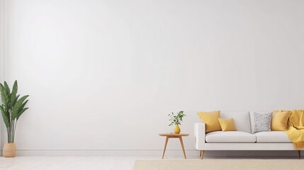 Bright and Minimalist Living Room Design with Green Plants and Cozy Sofa