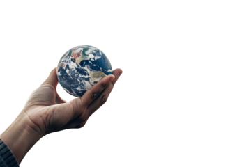 Hand Holding Miniature Globe – Symbol of Global Responsibility and Influence on Transparent Background