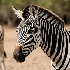 Naklejka premium Closeup shot of Zebra in a reserve