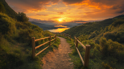 Scenic Mountain Path at Sunset