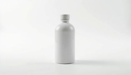 White bottle mockup with cap on white background for beverage packaging design showcase