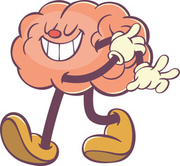 Brain retro groovy cartoon character