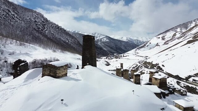 Highest medieval town with towers in Europe, Tetnuldi, in Georgia.