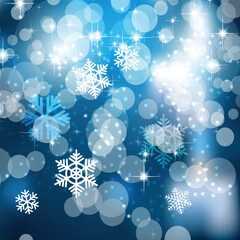 Dark Blue Christmas Bokeh Lights Background