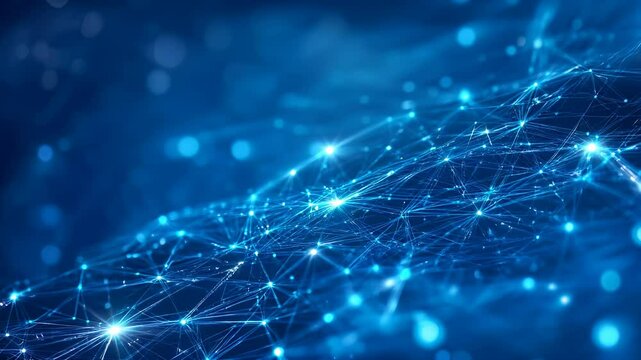 Abstract AI Wavy digital technology lines with bright lights and dark void background landscape