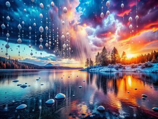 Fototapeta premium Surreal Winter Rain: Sky, Water, Abstract Art - 8K Video Ready Stock Photo