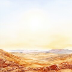 Watercolor landscape painting desert horizon natural scene vibrant colors serene environment for relaxation