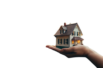 model house in an open hand – symbol of home ownership and real estate on transparent background