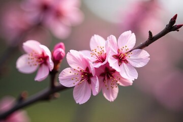 Delicate pink crabapple blossoms on a bare tree branch, pink blossoms, blossom, trees