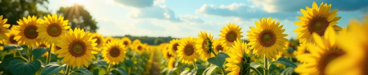 Fototapeta premium Delicate sunflowers towering over the garden landscape, summer, floral