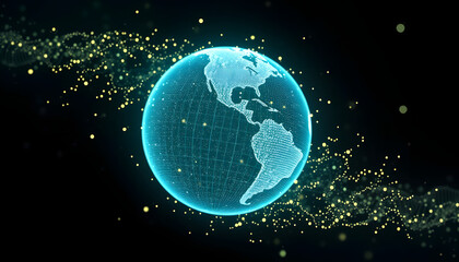 Obraz premium Glowing Earth with Data Streams: Global Network Concept
