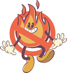 Fire character in retro groovy style