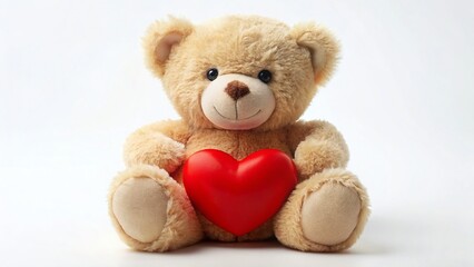 Obraz premium Sweet Beige Teddy Bear with Red Heart - Isolated Stock Photo