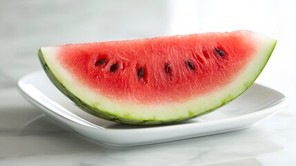 Fresh watermelon slice on a white plate food photography bright kitchen environment close-up view for culinary concepts