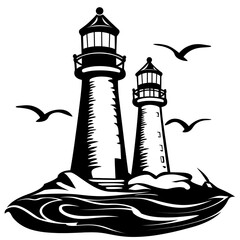 Collection of Black and White Lighthouse Silhouettes