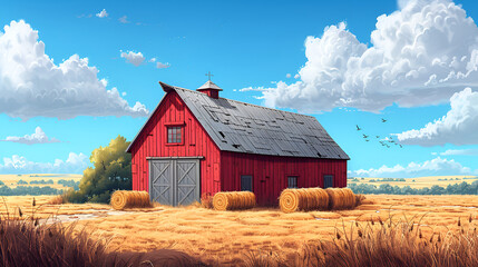 Farm-themed cartoon barn design featuring