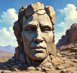Fototapeta premium Illustration of human face in rock with cracked detail.