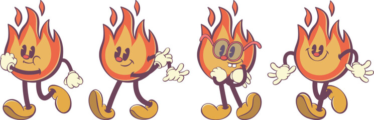 Fire character in retro groovy style
