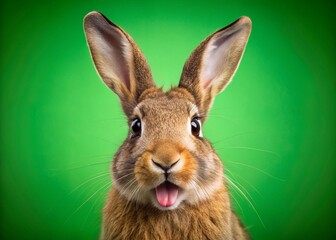 Obraz premium Talking Rabbit Green Screen Stock Photo: Funny Pet, Cute Bunny, Animal Photography