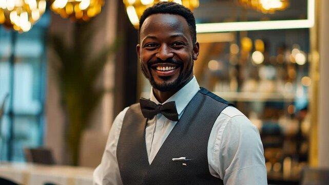 Smiling African American Man in a Bar Setting