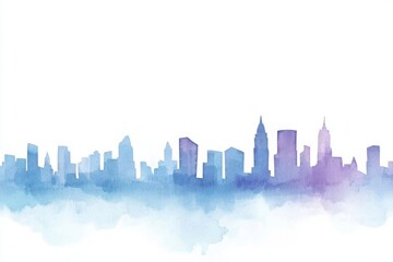 Fototapeta premium Watercolor cityscape silhouette urban skyline digital artwork contemporary aerial view creative expression