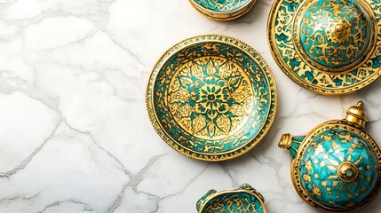 Elegant Teal and Gold Decorative Tableware Set