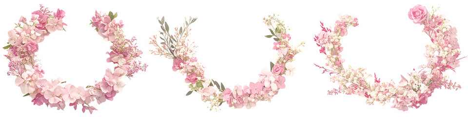 Fototapeta premium Pink coquette floral wreath png cut out element set