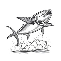 Naklejka premium Powerful Tuna Leaping Out of the Ocean Waves