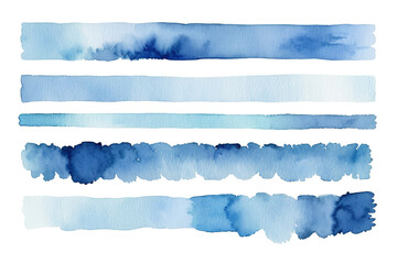 Set of blue watercolor stripes for banner template, isolated on a white or transparent background