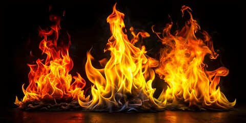 Three Fiery Flames Dancing in the Night - Abstract Fire Stock Photo