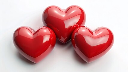 Fototapeta premium Three Red Hearts on White Background - Simple Love Aerial Photography