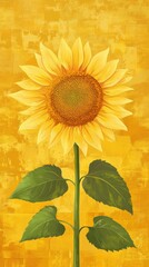 Naklejka premium A Single Sunflower Against A Golden Yellow Background