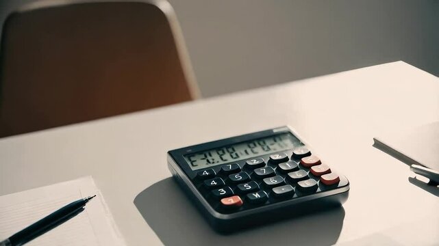Basic Calculator Used on a Desk During a Study Session in a Well-Lit Room for Math Assignments