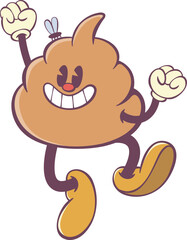 Poop character in retro groovy style