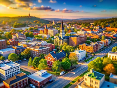 Tilt-Shift Aerial Panorama of Northampton, MA: A Sunny Morning