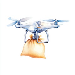 Watercolor drone delivery system urban environment modern technology aerial view innovative concepts