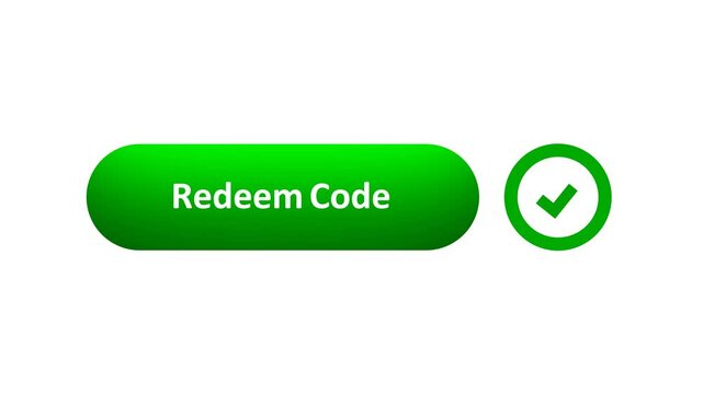 3D Rendered Animation of 'Redeem Code' Button Clicked by Computer Mouse with Color-Changing Effect and Confirmation Tick