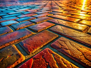 Obraz premium Top-Down View of Stamped Concrete Brick Pattern Texture - Urban Exploration Photography