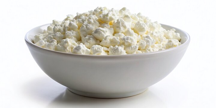 Top View Cottage Cheese Bowl, Isolated White Background, High-Resolution Stock Photo