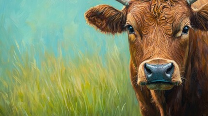 Majestic Brown Cow in a Verdant Meadow