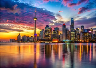 Obraz premium Toronto Skyline Panorama Sunset Night Photography Ontario Canada