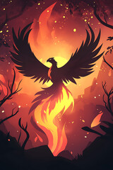 A stylized phoenix rising from flames, symbolizing rebirth and transformation.