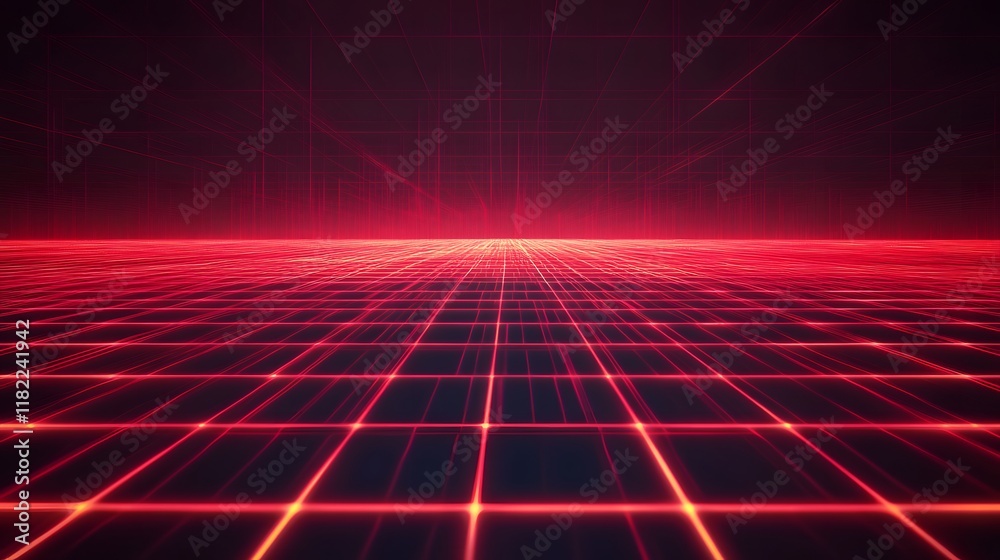 Poster dynamic neon grid visualization digital space abstract graphics virtual environment wide angle view 
