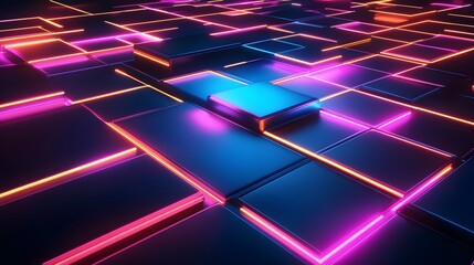 Futuristic neon grid design digital space graphic art vibrant colors aerial perspective abstract concept for technology visuals